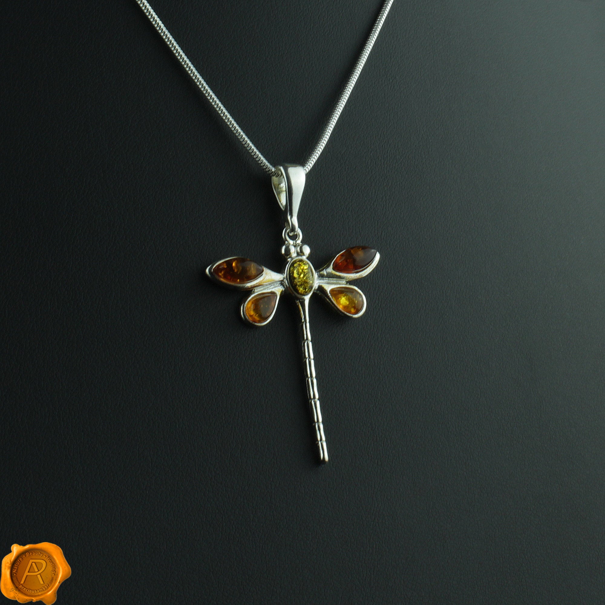 amber dragonfly pendant