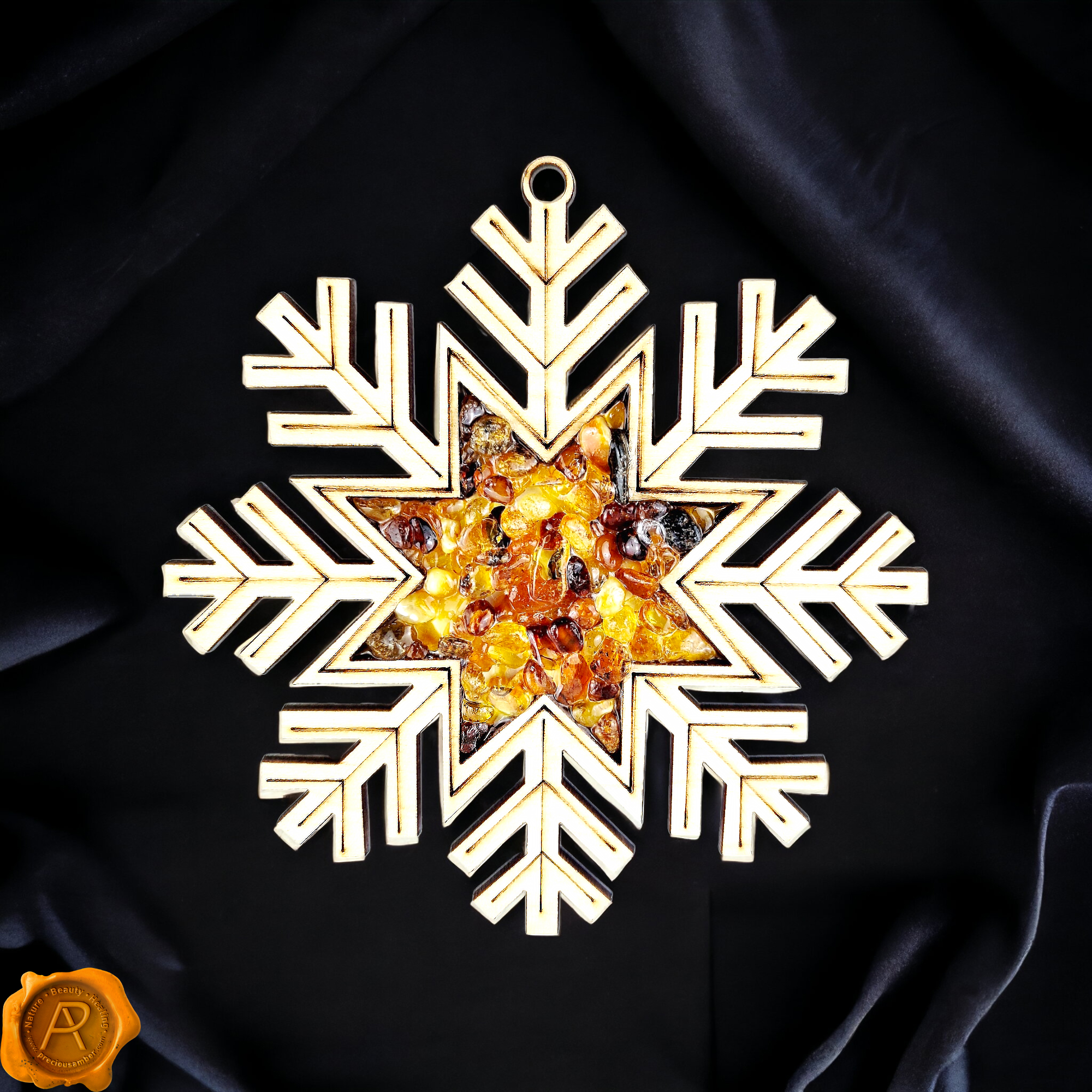 Magnetic Amber Snowflake Ornament - Precious Amber